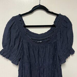 Old Navy Puff-Sleeve Tiered Smocked Embroidered Mini Swing Dress for Women Sz M